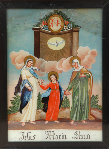 Sv. Anna Samotřetí, podmalba na skle, konec 18. stol