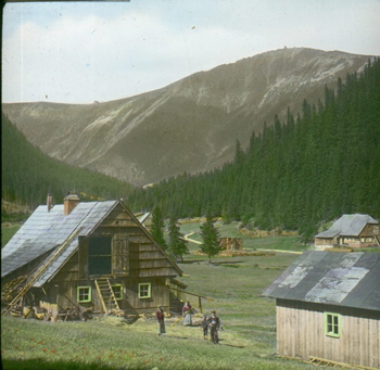 Pohled do Obřího dolu kolem roku 1890, kolorovaný diapozitiv 