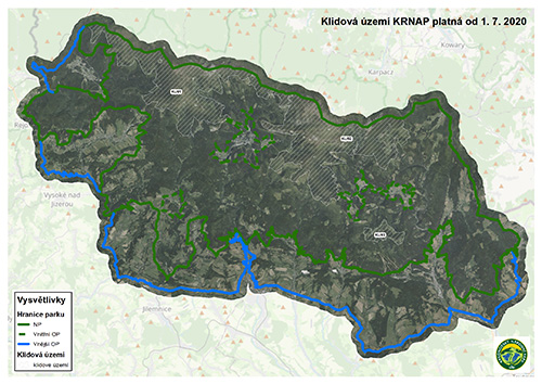 Klidová území KRNAP platná od 1. 7. 2020